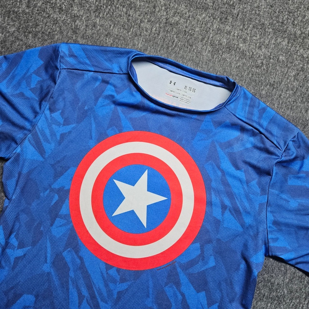 Under Armour Captain America Shirt Mens XL Blue Camo Compression 1244399